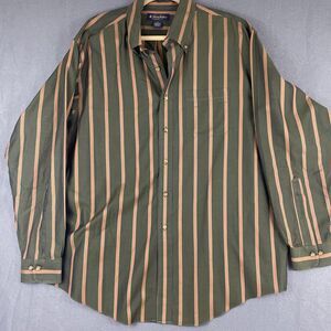 Brooks Brothers Men's No-Iron Button Up Shirt Green Stripe Sz XL
